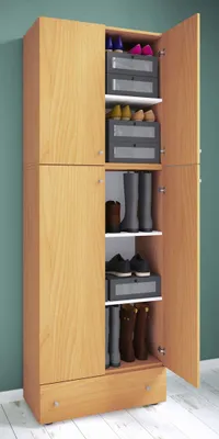 Produktbild von VCM Holz-Schuhschrank | Maße: H. 200 x B. 70 x T. 39 cm| Allzweckschrank | 5 Fächer | 4 Drehtüren | extra Schublade– Lona