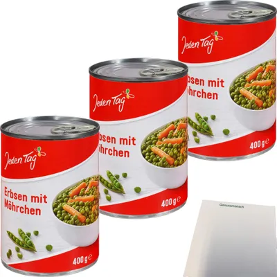 Produktbild von Jeden Tag Erbsen sehr fein mit Möhren 3er Pack (3x425ml Dose) + usy Block