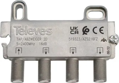 Obrázok produktu pre Televes AZS216FZ 2-cestný rozdeľovač 5-2400 MHz AD: 16dB (519323)