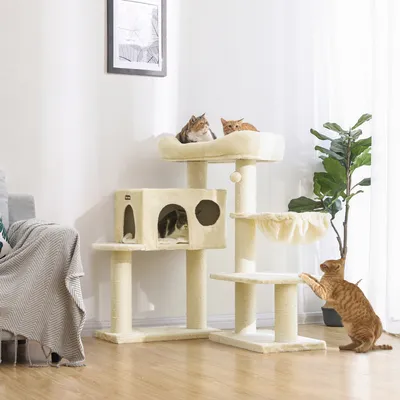 Produktbild von FEANDREA Kratzbaum mit extra dicken Stämmen, 107 cm, 26,6 kg, stabil beige
