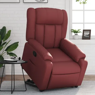 Produktbild von Design Relaxsessel mit Aufstehhilfe Weinrot Kunstleder, Klassische Sessel 2024 Neu