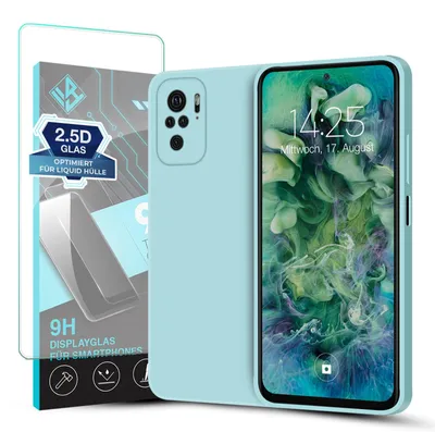 Produktbild von Hülle für Xiaomi Redmi Note 10 mit 9H Displayglas Displayschutz Case Cover Bumper Smartphone Softgrip Schutzhülle Farbe: Hellblau