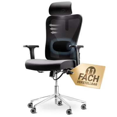 Produktbild von LUTIVO Alpha Bürostuhl ergonomisch [ORIGINAL] Schreibtischstuhl ergonomisch mit 11 Komfort-Einstellungen | Gaming Stuhl & Drehstuhl (Schwarz)
