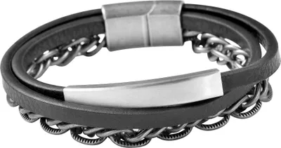 Produktbild von Akzent Armband aus Kunstlederion mit Kettenelement und Identplatte, schwarz