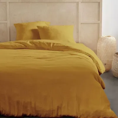 Image de Parure de lit Today 2 personnes, 240x220cm, Gaze de coton et coton, Ocre
