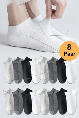 Produktbild von 8er-Pack Sneaker Socken Uni Baumwolle Sportsocken Kurzsocken Strümpfe Herren Damen atmungsaktiv elastisch Weiß Grau Schwarz Freizeit Alltag