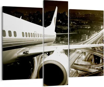 Produktbild von Bild auf Leinwand - Leinwandbild - Flugzeug Straßen Stadt - 95x80cm - Wand Bild - Wanddeko - Leinwanddruck - Bilder - Kunstdruck - Wanddekoration - Leinwand bilder - Wandkunst - CB95x80-0180