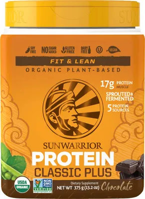 Produktbild von Sunwarrior Classic Plus Organic (375g) Chocolate - Eiweiße - Veganes Eiweiß