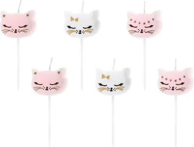 Imagen del producto de Velas para cumpleaños con forma de gatito, surtido, 2 cm (1 caja / 24 unidades) (1 paquete / 6 unidades)