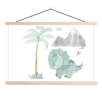 Obrázek produktu pro MuchoWow® Textilní plakát - Školka - Dinosaurus - Hora - Chlapci - Dívky - Dítě - 60x40cm - S hnědými lamelami