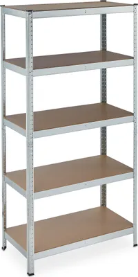 Obrázok produktu pre Relaxdays regál na ťažké bremená, pozinkovaný, nosnosť 875 kg, 180 x 90 x 45 cm, 5 polic, na zasúvanie, oceľ, skladovací regál do pivnice, strieborný