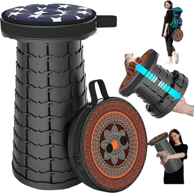 Obrázok produktu pre Teleskopická stolička, skladacia, nastaviteľná 6,5 až 45 cm, nosnosť do 190 kg, pre turistiku