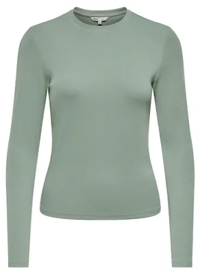 Produktbild von ONLY Damen Langarmshirt - ONLRILEY O-NECK TOP, Longsleeve, Rundhals, Baumwolle Stretch Hellgrün XS