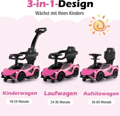 Obrázek produktu pro 3-v-1 Lamborghini pojízdné auto tlačné auto se světlomety & Hudba & Růžový úložný prostor