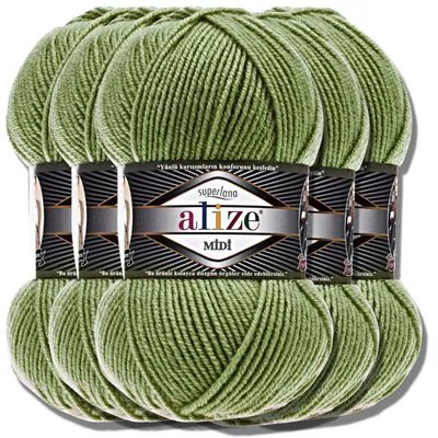 Produktbild von Alize 5x 100g Superlana Midi Wolle, Uni, Häkeln, Stricken (Olive | 620)