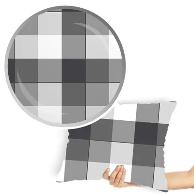 Image de Designpremium Housse de coussin coton gris-noir carreaux 40x60 cm