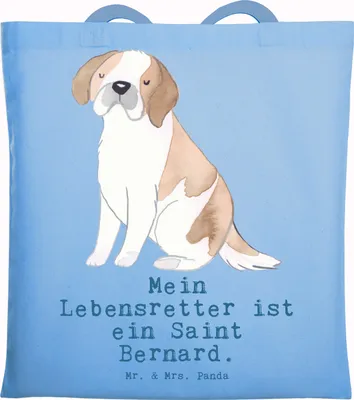 Produktbild von Mr. & Mrs. Panda Uni Tasche Saint Bernard Lebensretter - Sky Blue - Geschenk, Schultasche, St. Bernhardshund, Jutebeutel, Baumwolltasche, Chien Du Saint-Bernard, Tote Bag