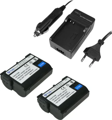 Produktbild von Trade-Shop Set: 2x AKKU + LADEGERÄT für Nikon D500 D600 D610 D750 D850 D7000 D7100 D7200 D7500 D800 D800E D810 D810A D8000 Nikon 1 V1 WT-7