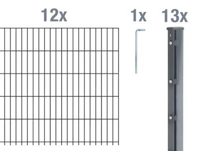 Image de Alberts 674083 Clôture en treillis double comme set complet de clôture de 32 pièces, anthracite, hauteur 123 cm, longueur 30 m