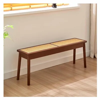 Immagine prodotto di Panca da ingresso in rattan, dimensioni 100x29x44 cm, finitura effetto noce, realizzata in legno massello