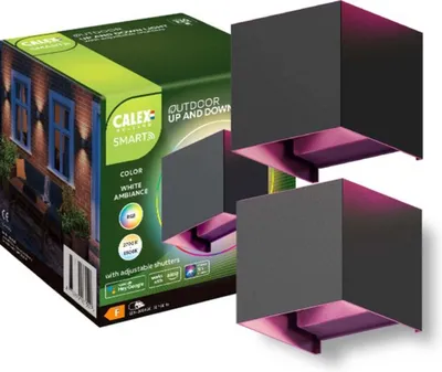 Produktbild von Calex Smart LED Up & Down Wandleuchte x2, RGB, Dimmbar, Spritzfest, Schwarz