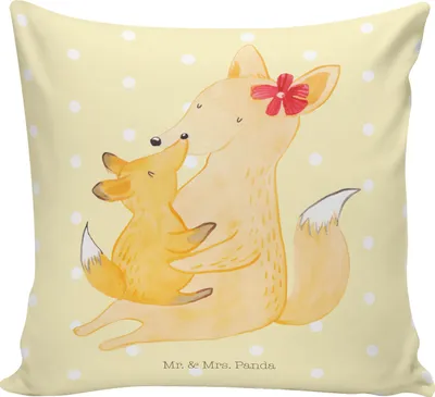 Produktbild von Mr. & Mrs. Panda kissen für sofa Fuchs Mama - Gelb Pastell - Geschenk, Umarmen, 40x40, Dekokissen, Schoß, Kuschelkissen, Mutter, Tochter, Lounge, Muttertag, Couchkissen