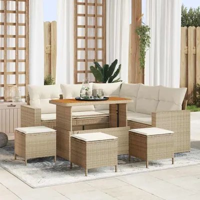 Image de Maison Exclusive - Ensemble de salon de jardin 9 pièces en polyrotin beige