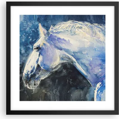Produktbild von Gerahmtes Poster - Schwarzer Rahmen - Pferd Aquarell Porträt - 40x40 cm - Wand Bild - Wanddeko - Wandbilder - Kunstposter - Wandposter - Bilderrahmen - Bilder - Kunstdruck - Wandbild - P2BAC40x40-4272