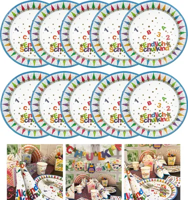Produktbild von Oblique Unique 10x Schulkind Pappteller Papierteller Einwegteller für Schuleinführung Einschulung Tischdeko für Jungs Mädchen
