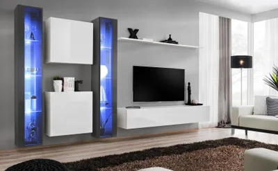 Produktbild von Wohnwand Komplett Set 6tlg Hänge Vitrine Wohnzimmermöbel Wandschrank