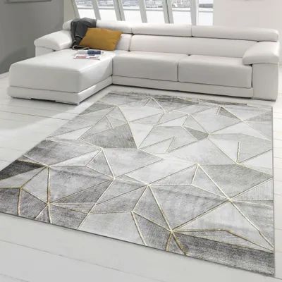 Immagine prodotto di Tappeto design tappeto soggiorno motivo geometrico in grigio oro dimensioni - 60 x 110 cm