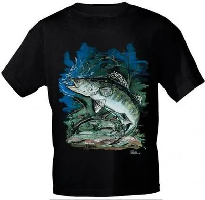 Produktbild von T-Shirt uni mit Print - Zander - 09819 schwarz - Gr. S-XXL Größe - L
