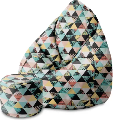 Produktbild von Dreamroots BeanBag 80x80x120cm Sitzsack mit Lehne und Hocker Füllung Sitzsack Erwachsene mit Füllung Exotic Triangle Jungle