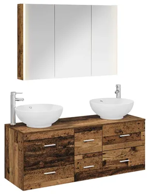 Produktbild von vidaXL Badezimmermöbel-Set 4 stk. Altholz Ingenieurholz und Glas