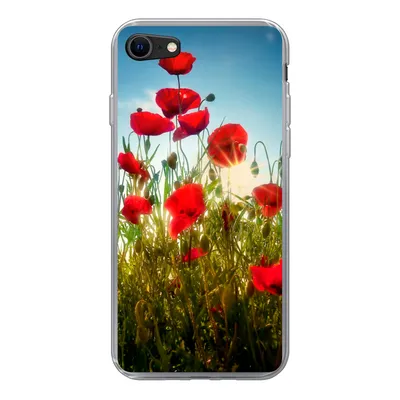 Produktbild von MuchoWow® Handyhülle Schutzhülle Hülle für iPhone 8 Mohnblumen - Toskana - Sonne - Rot - Blau Silikon Softcase Handy Hülle - Schutzhaube