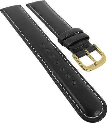 Produktbild von Minott Uhrenarmband Leder glatt schwarz mit Kontrastnaht 29499, Stegbreite:16mm, Schließe:Gelbgolden