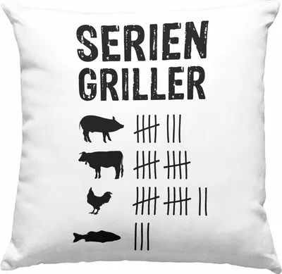 Produktbild von Trendation - Grillen Deko-Kissen mit Füllung 40x40 Geschenk Männer Steak Liebhaber Grillen Geschenkidee Vater (Grau)