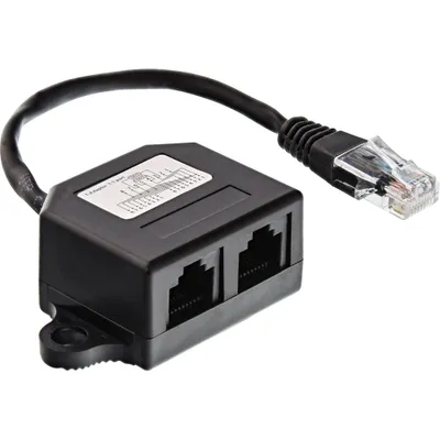 Produktbild von InLine ISDN Verteiler, 2x RJ45 BU, 15cm Kabel, mit Endwiderständen, montierbar, 0,15 m, 2 x RJ-45, Schwarz