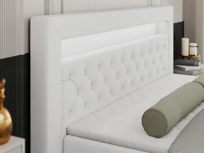 Produktbild von Boxspringbett 180x200 mit Led, Polsterbett 180x200 mit LED Kopfteil - Multipocket-Matratze H3 - Doppelbett mit Bettkasten Stauraumbet - GOLD-9 - 180x200cm - Kunstleder - Weiß - H3
