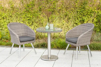 Produktbild von Merxx Balkonset "Boulevard" 3tlg. mit Tisch  Ø 65 cm, inkl. Kissen - Stahlgestell mit Kunststoffgeflecht Grau