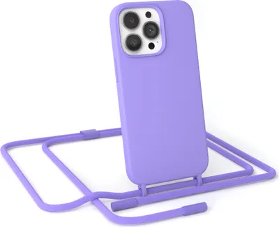 Produktbild von EAZY CASE Handykette Silikon Premium kompatibel mit Apple iPhone 13 Pro Handyhülle mit Umhängeband, Handykordel mit Schutzhülle, Silikonhülle, Hülle mit Band, Kette für Smartphone, Lila