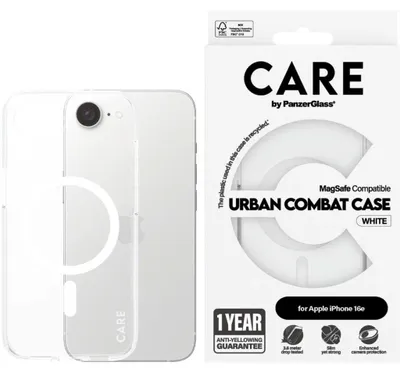 Obrázok produktu pre PanzerGlass CARE™ by ® Urban Combat Case Transparent w. White Qi Compatible iPhone 17e | 16e, Ochranný obal, Apple, Apple - iPhone 16e, Apple - iPhone 17e, Priehľadná
