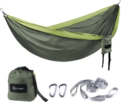 Produktbild von Famanu Hängematte für 2 Personen - 300 kg Tragkraft - Doppelte Nylon Campinghängematte mit Befestigungsset - 290x170 cm (Waldgrün)