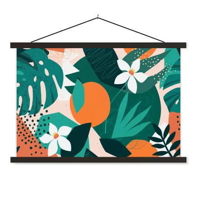 Produktbild von MuchoWow® Textilposter Blumen - Obst - Dschungel 90x60 cm mit schwarzem Rahmen - Aufhängungssatz