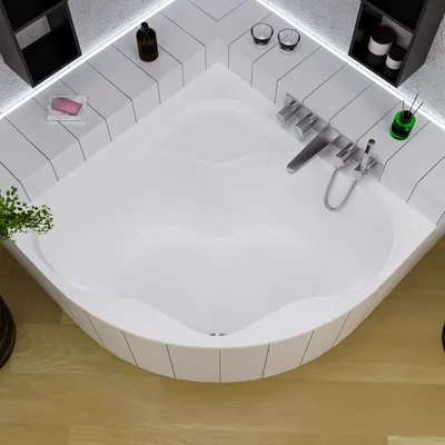 Image de ECOLAM Baignoire d'angle SELMA 140 x 140 cm + Garniture d'écoulement Alcaplast Pieds silicone