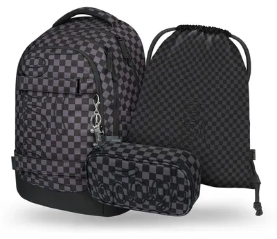 Produktbild von Baagl Schulrucksack Set 3 Teilig Jungen Mädchen Rucksack 30 l - SKA Grau