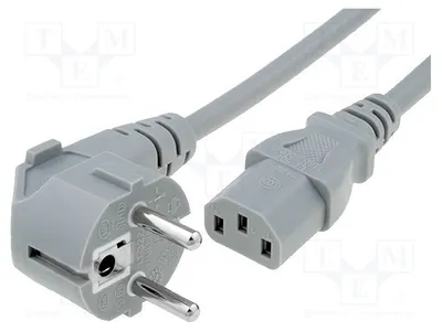 Image de 1 câble avec connecteur CEE 7/7 (E/F) coudé, prise femelle IEC C13, pour alimentation d'ordinateurs