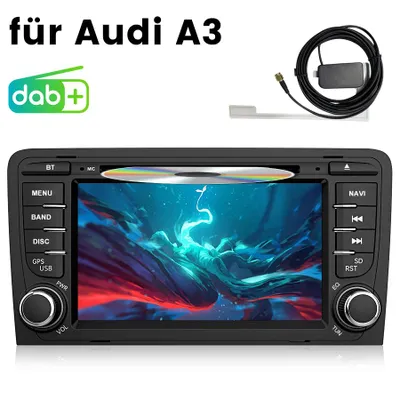 Zdjęcie produktu dla 7-calowe radio samochodowe do Audi A3, S3, RS3 (2003–2012) z Bluetooth, DVD, GPS, nawigacją satelitarną, USB, RDS i DAB+