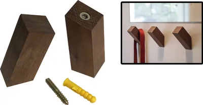 Produktbild von Set mit 6 Kleiderhaken aus Holz (quadratisch, Walnussholz)
