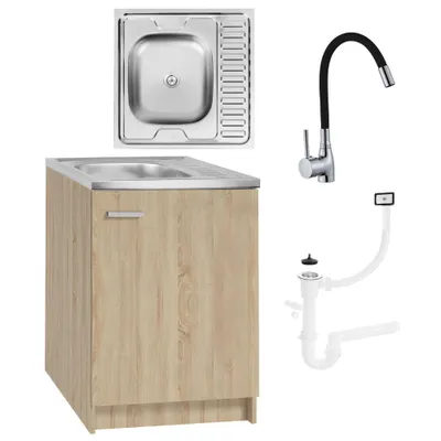 Obrázok produktu pre Stamar | Kuchynská linka s drezom, 60 cm, Sonoma, flexibilná čierna batéria, sifón
